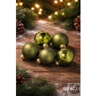   Karácsonyfadísz Üveg Gömb 8 Cm Natúr Zöld Fényes-Matt, 6 Db