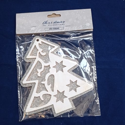 Fa akasztós dísz fenyő-rén-angyal 15cm fehér-ezüst