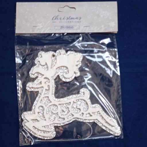 Fa akasztós dísz fenyő-rén-angyal 15cm fehér-ezüst