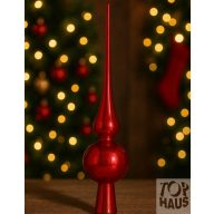 Meggypiros Karácsonyfa Üveg csúcsdísz 26 Cm