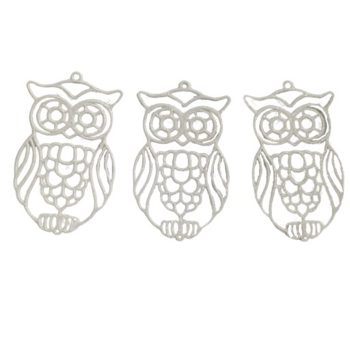  Karácsonyfa dísz Bagoly fehér 10x7cm 3dbos