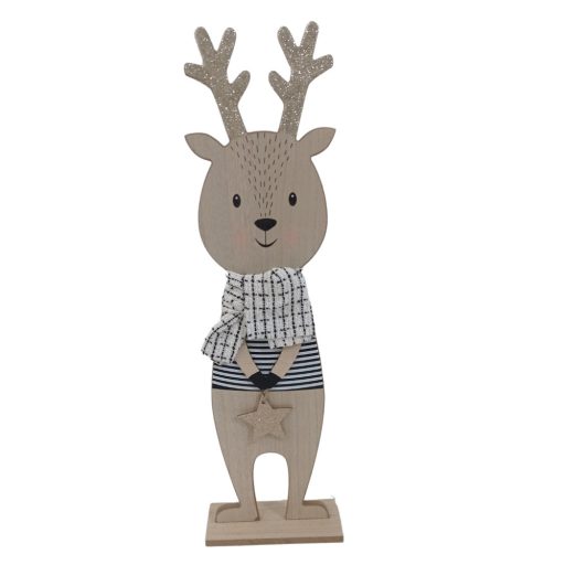 Karácsonyi dekor, rénszarvas fatalpon 58cm