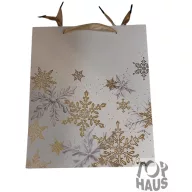 Dísztasak arany hópihék 26x32cm