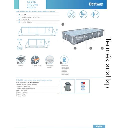 Bestway Steel Pro® 366 cm x 201m x 66 cm medence szett