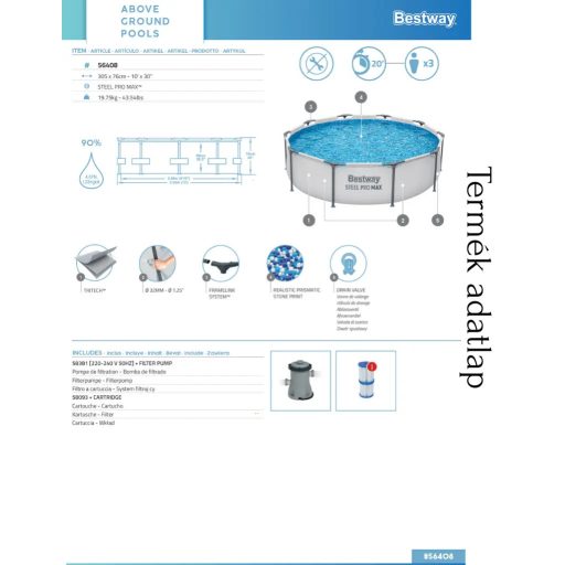 Bestway Steel Pro Max fémvázas medenceszett 305 x 76 cm(56408)