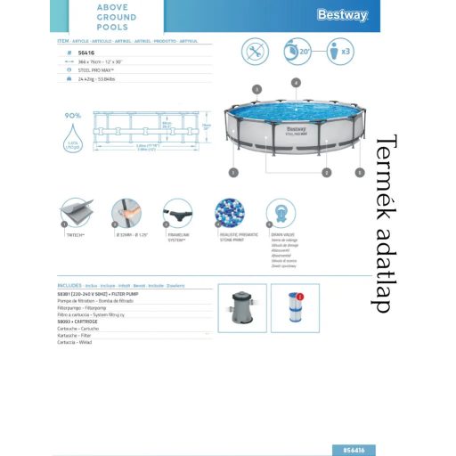 BESTWAY Steel Pro Max Fémvázas medence szett, 366 x 76 cm (56416)