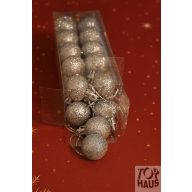 Műanyag gömb dobozban ezüst glitteres 3 cm