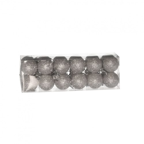 Műanyag gömb dobozban ezüst glitteres 3 cm