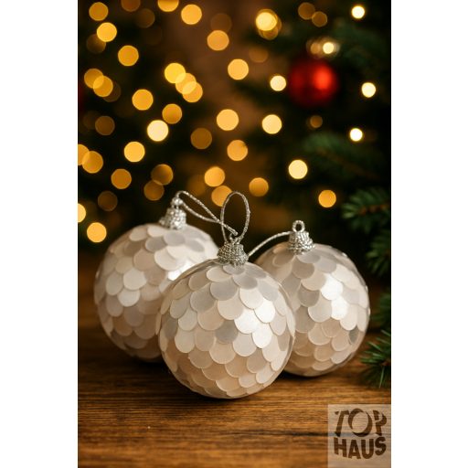  Műanyag gömb dobozban 6 cm piros glitteres