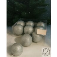 Műanyag gömb dobozban 8 cm ezüst glitteres 