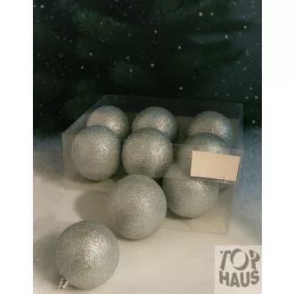  Műanyag gömb dobozban 8 cm ezüst glitteres 