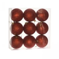  Műanyag gömb dobozban 8 cm piros glitteres 