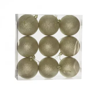  Műanyag gömb dobozban 8 cm arany glitteres 