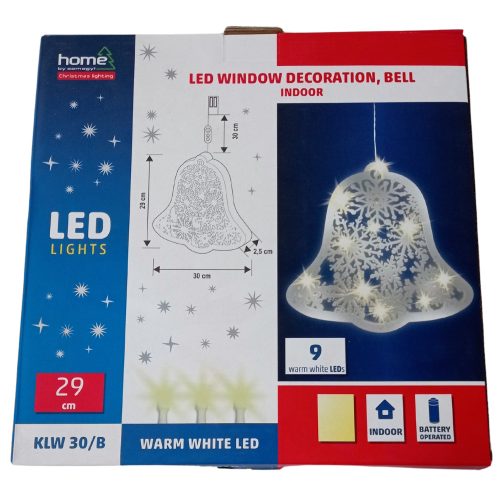 KLW 30/B LED-es ablakdísz harang 23x29 cm  9db melegfehér