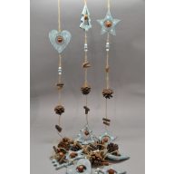   Csillag-Szív-Fenyő Girland Tobozzal-Csengővel Fa 125Cm Kék-Fehér-Barna