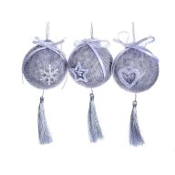 Gömb Akasztós Textil 7Cm Szürke 3Féle