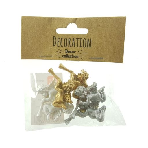 Dekorációs Karácsonyi Figura, Angyal Öntapadós Poly 2,8X3,6X1 Cm Fehér,Arany Ezüst S/6