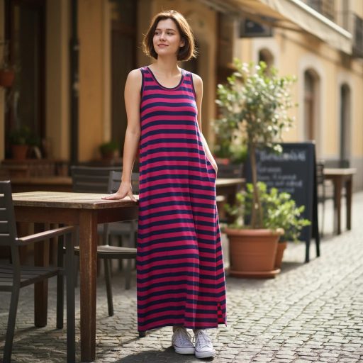 Csíkos hosszú ruha 140cm