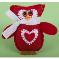 Filc Bagoly Sállal Piros-Fehér 11Cm
